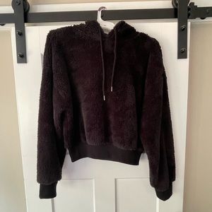 Warm and fuzzy black crop top hoodie